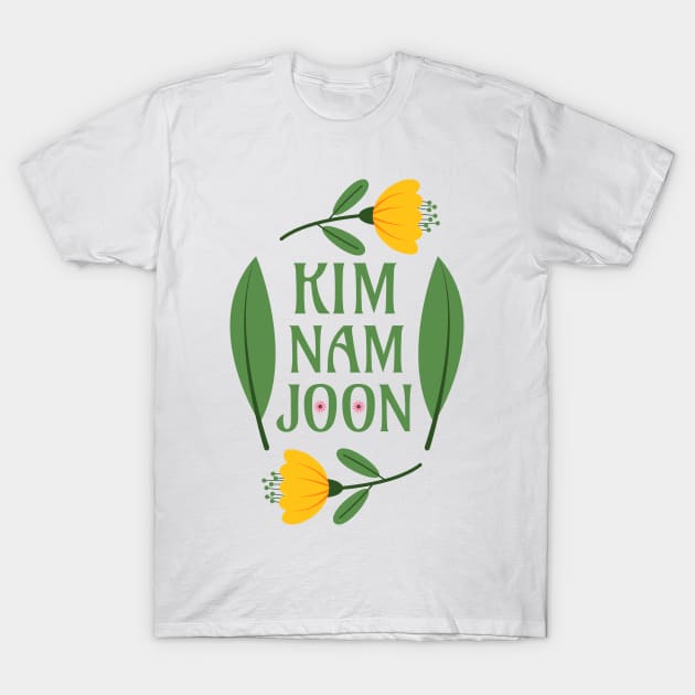 Kim Namjoon - RM The Rapper BTS Army Greenery Boho Flower T-Shirt by Millusti